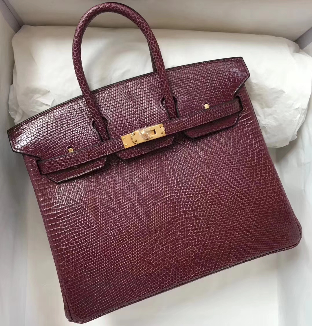 エルメスバーキンバッグエルメスシャイニートカゲスキンプラチナバッグBirkin25CMCK57ボルドーレッドゴールドバックル