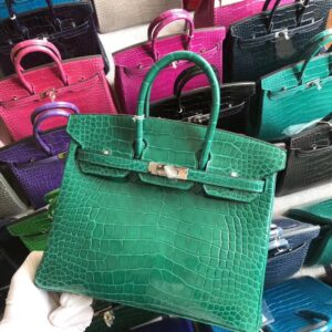 バーキン展示｜エルメスバーキン25cmエルメス6Qエメラルドグリーンシャイニークロコダイルレザープラチナバッグシルバーバックル