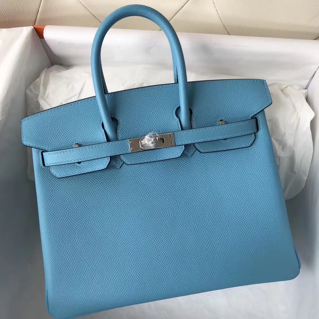 エルメスバッグ公式サイトエルメス2019ニューカラーP3ノーザンブルーエプソムレザープラチナバッグBirkin25CMシルバーバックル