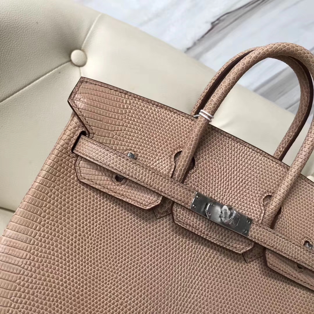 エルメスバーキンバッグエルメス輸入光沢リザードスキンプラチナバッグBirkin25CMCC24ミルクティーシルバーバックル