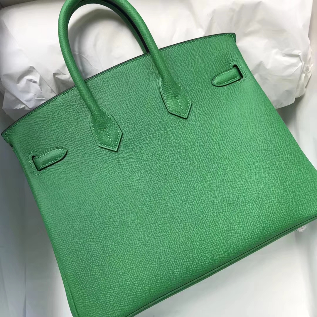 エルメスバーキンバッグエルメスオリジナルエプソムレザーバーキンバッグ25CM1Kバンブーグリーンシルバーバックル