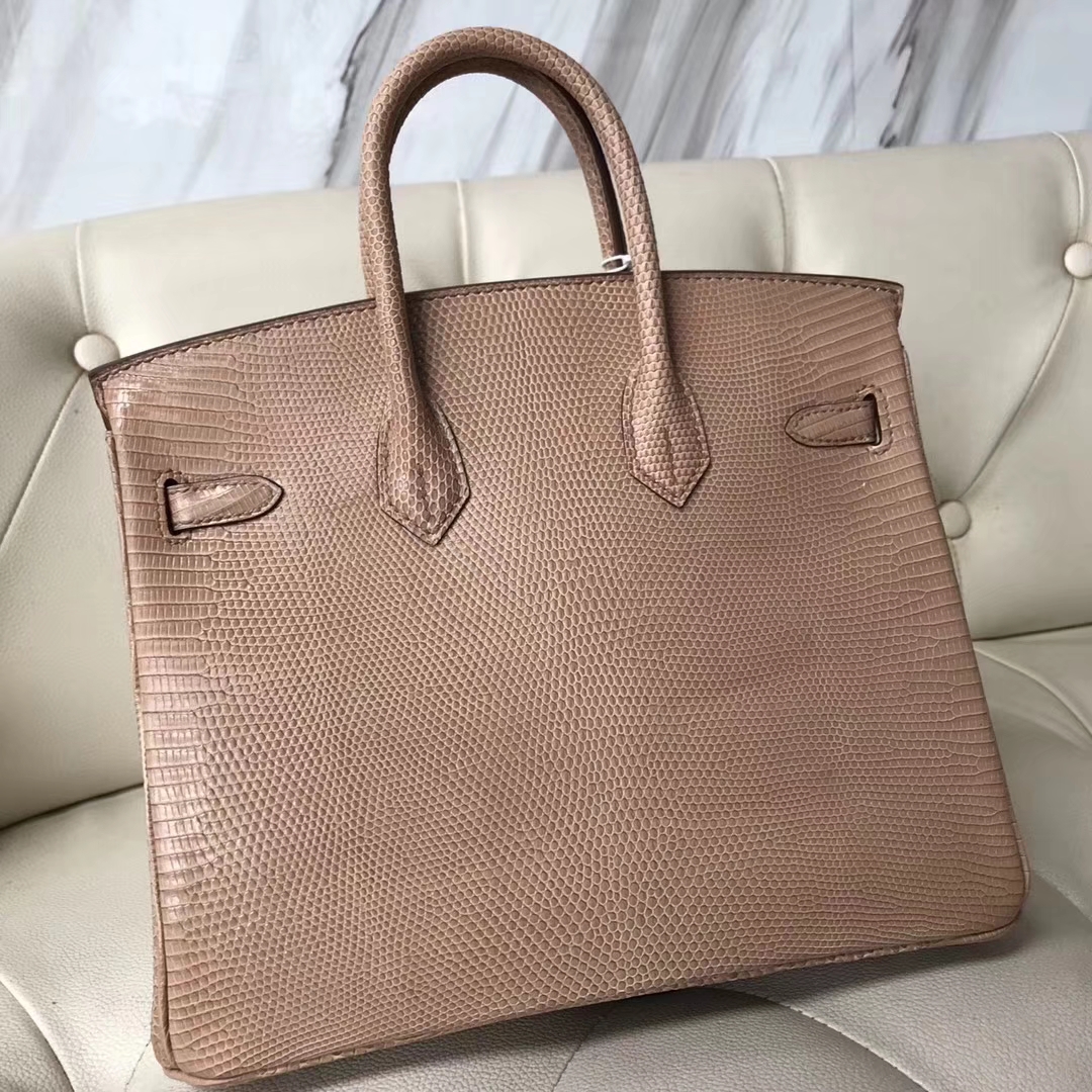 エルメスバーキンバッグエルメス輸入光沢リザードスキンプラチナバッグBirkin25CMCC24ミルクティーシルバーバックル