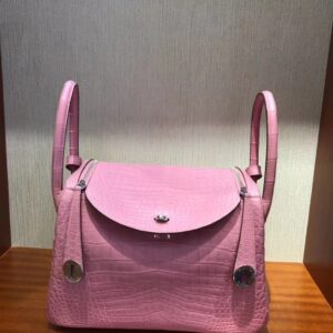 リンディ展示｜エルメスリンディバッグエルメスマットクロコダイルレザーリンディバッグLindy26CM5Pチェリーブロッサムピンクシルバーバックル