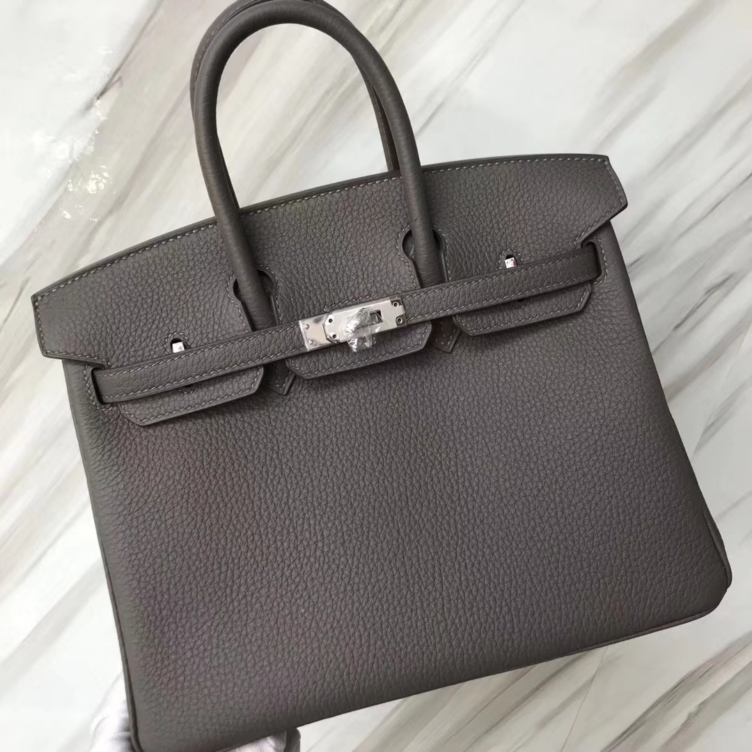 スポットエルメスプラチナバッグサイズエルメスオリジナルトーゴカーフスキンBirkin25CM8Fティングレーシルバーバックル