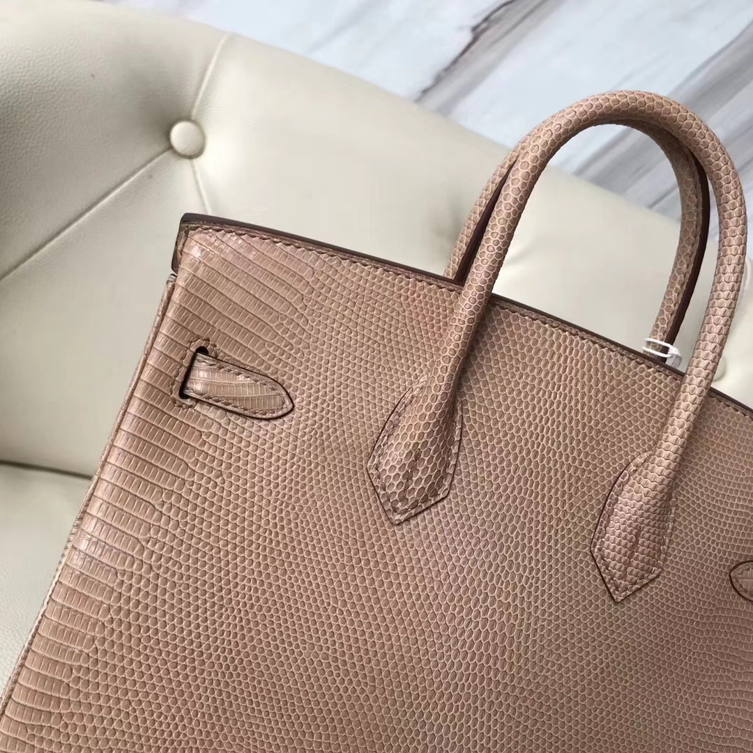 エルメスバーキンバッグエルメス輸入光沢リザードスキンプラチナバッグBirkin25CMCC24ミルクティーシルバーバックル