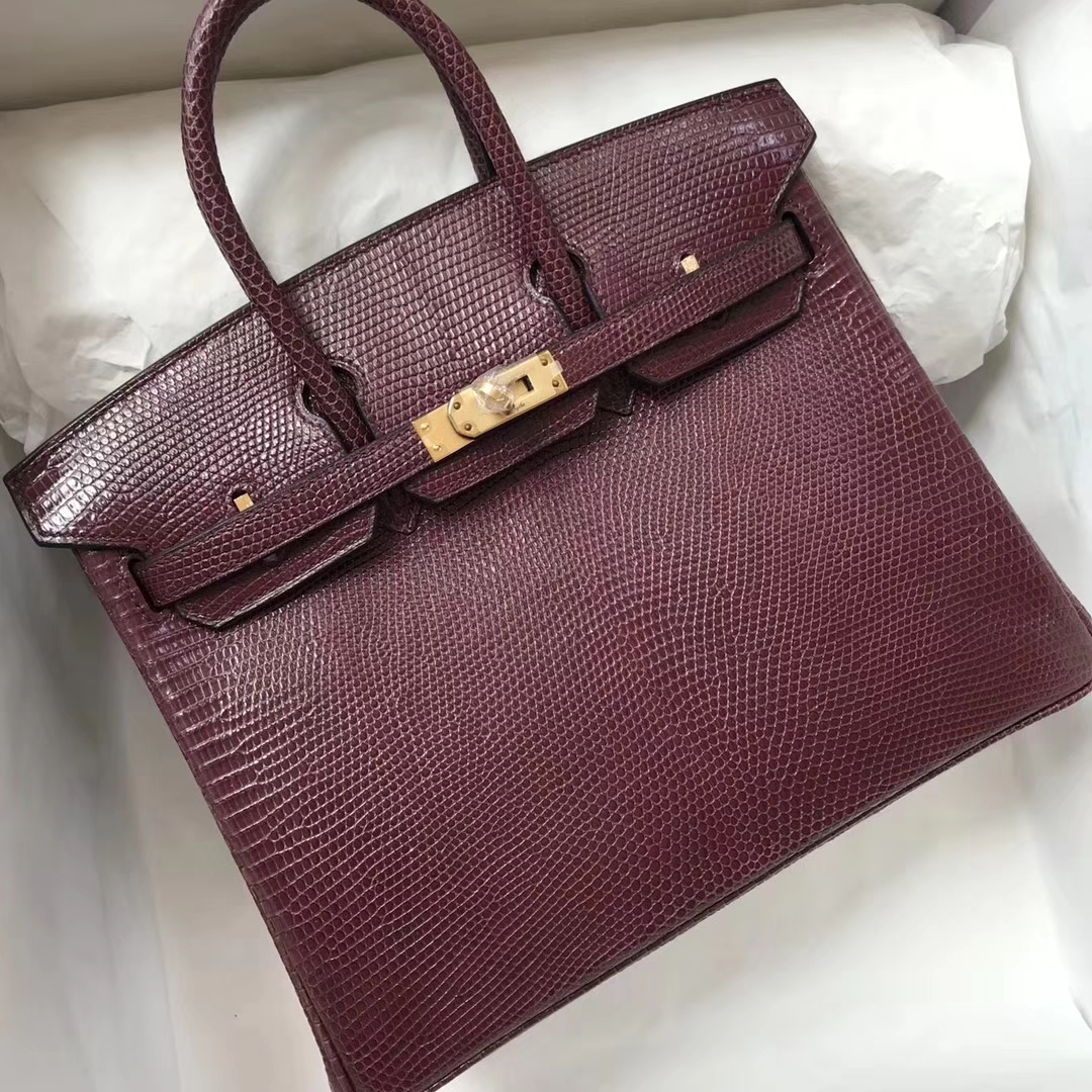 エルメスバーキンバッグエルメスシャイニートカゲスキンプラチナバッグBirkin25CMCK57ボルドーレッドゴールドバックル