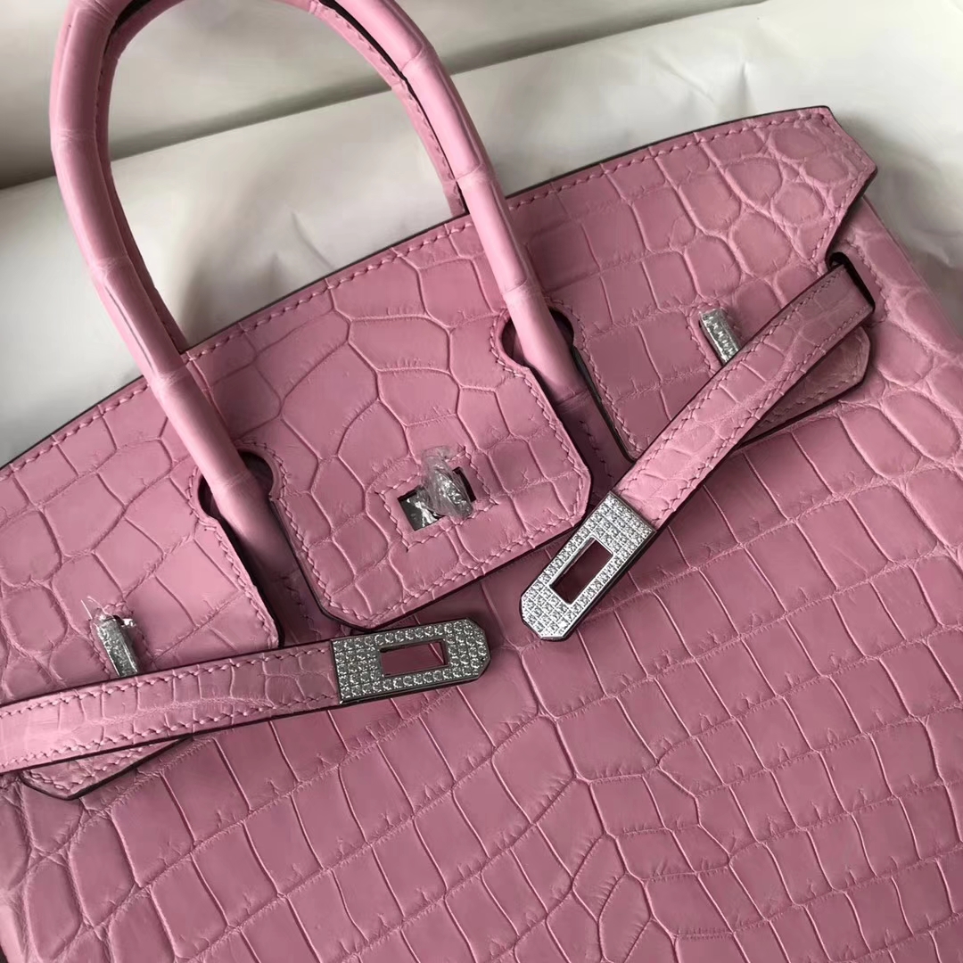 エルメスニュープラチナバッグエルメスバーキン25CM5P桜粉マットクロコダイルレザードリルバックル