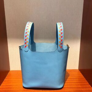 ピコタン展示|エルメスブレイドリストベジタブルバスケットバッグエルメスピコチン22CMP3ノーザンブルーエプソムレザーシルバーバックル