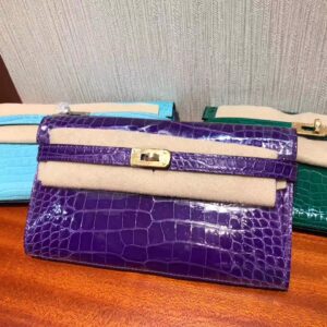 財布・小物展示|エルメスケリーウォレットエルメス5Lエクストリームパープル光沢クロコダイルレザーケリーウォレットクラッチ