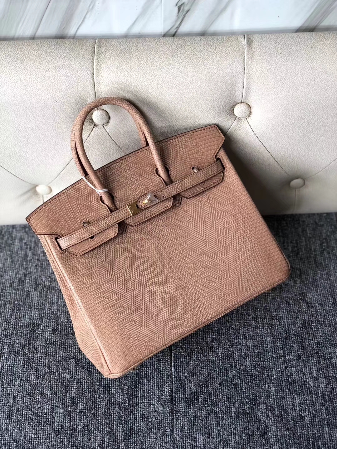 スポットエルメスバッグ卸売エルメスミルクティーカラー輸入トカゲ皮プラチナバッグBirkin25cmゴールドバックル