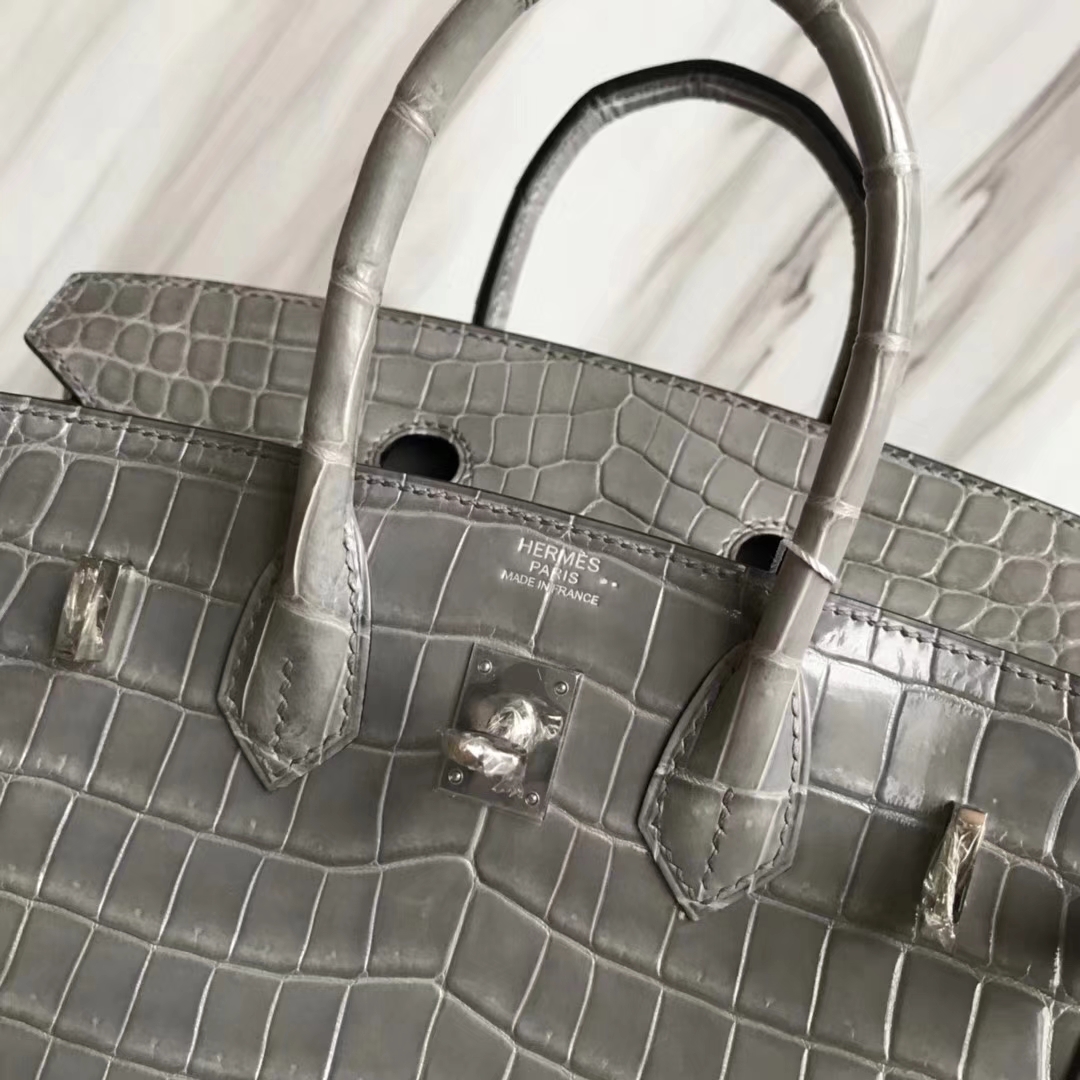 エルメスバッグ公式サイトエルメスプラチナバッグBirkin25CMパリグレーシャイニークロコダイルレザーシルバーバックル