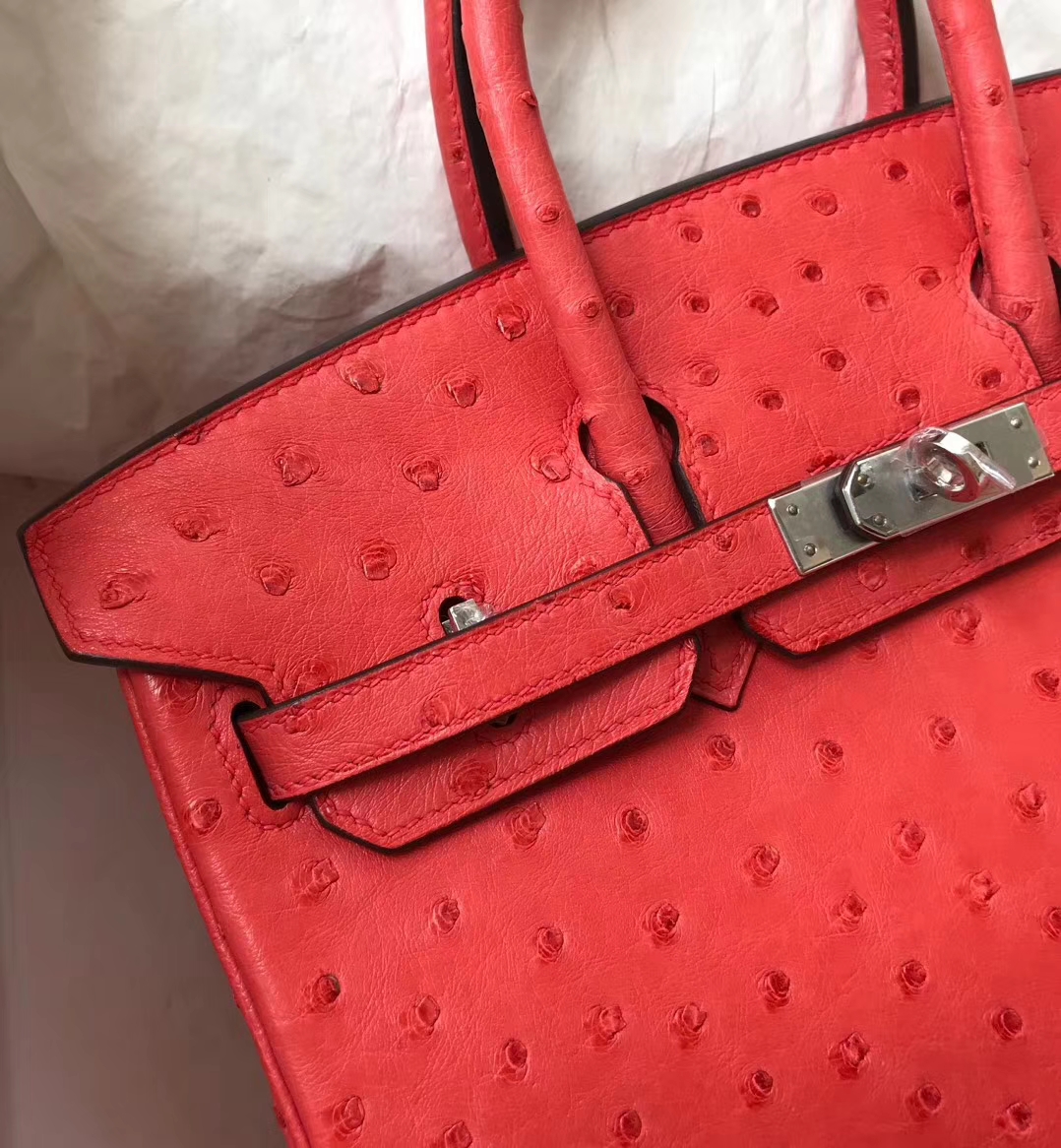 エルメスバーキン25CMエルメスA5カッコウレッドトップKKオーストリッチレザープラチナバッグシルバーバックル