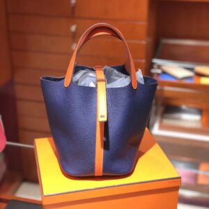 ピコタン展示|エルメスピコチン18/22cmエルメスエレクトリックライトブルーマッチ93オレンジカラーマッチベジタブルバスケットパッケージシルバーバックル