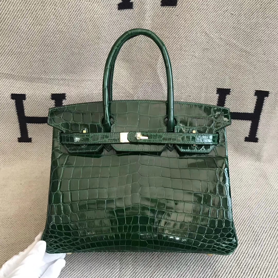 エルメスの光沢のある2点ナイルクロコダイルスキンCK67エメラルドはカスタマイズ可能Birkin35CM/Kelly32CM