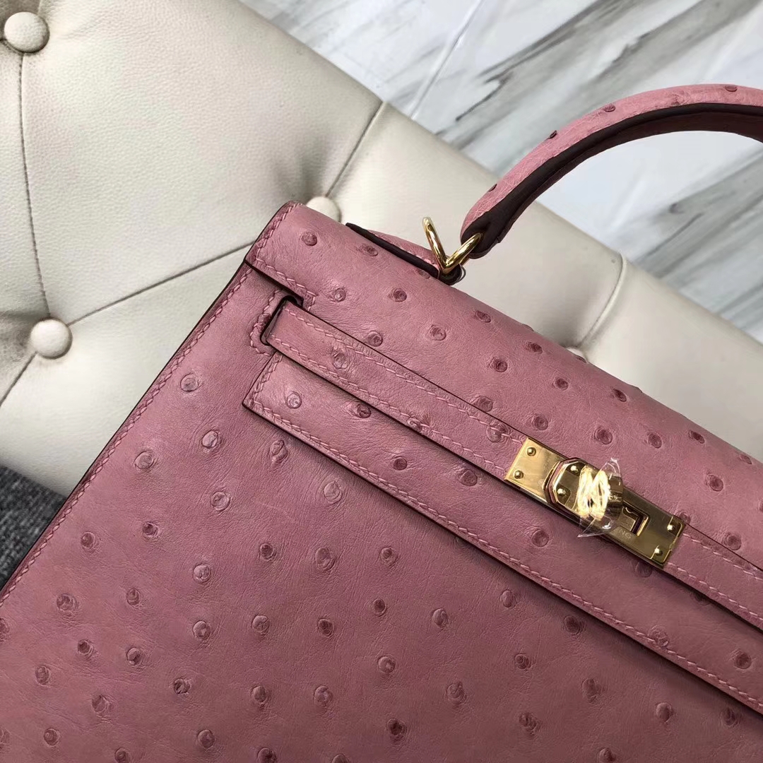 スポットエルメスケリー25cmエルメスCK94セラミックパウダーKKオーストリッチスキンケリーバッグゴールドバックル