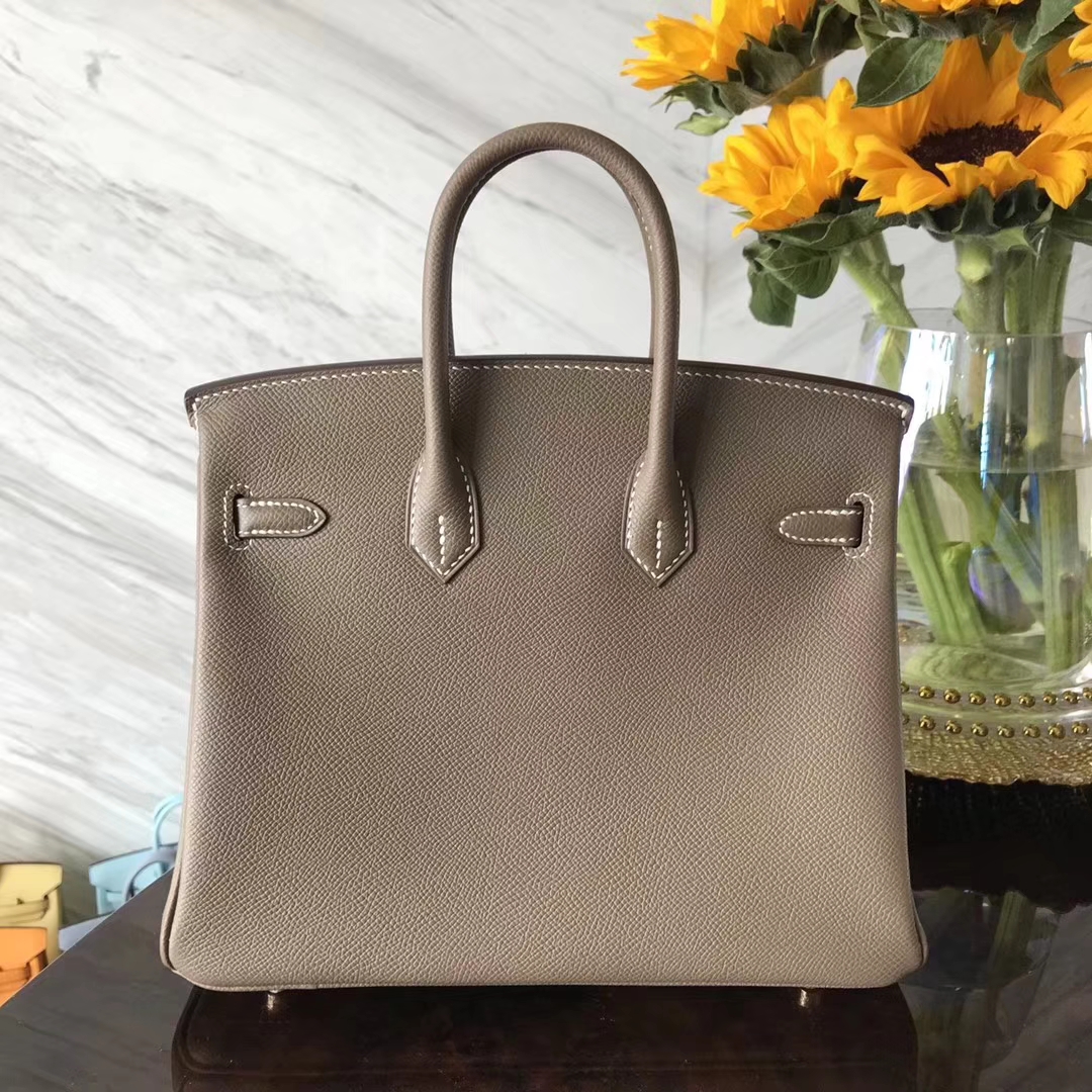 エルメスクラシックバーキンバッグエルメスC18エレファントグレーオリジナルエプソムレザーBirkin25CMゴールドバックル