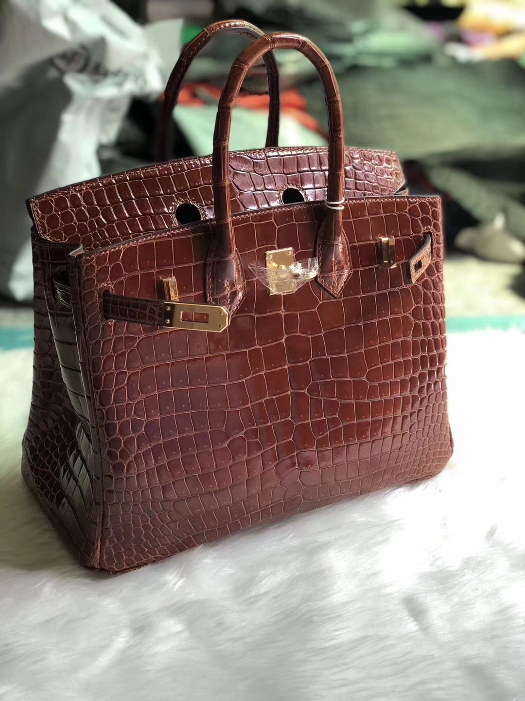 エルメスバーキンバッグエルメスシャイニーベイクロコダイルレザープラチナバッグBirkin25CMゴールドバックル