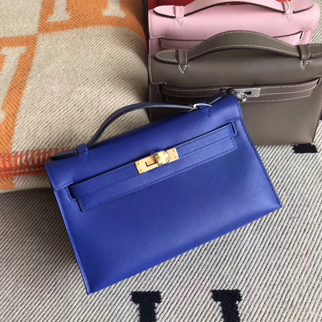 エルメスMinikelly22CMエルメス7Tエレクトリックブルーオリジナルスウィフトレザーミニケリーバッグゴールドバックル