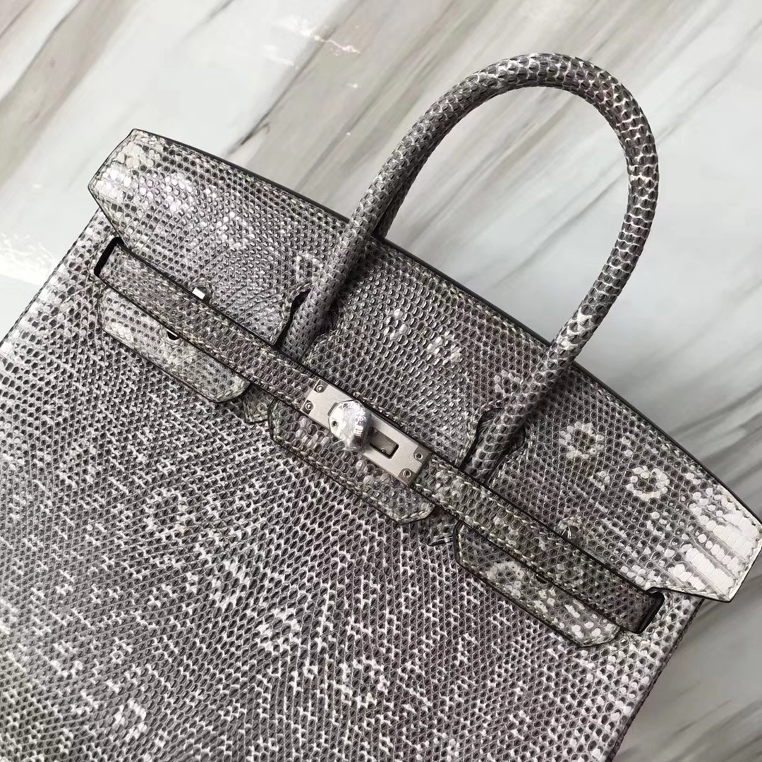 エルメスバッグカスタムエルメスリザードスキンプラチナバッグBirkin25CM01プライマリーカラーインポートされた光沢のあるリザードスキンシルバーバックル