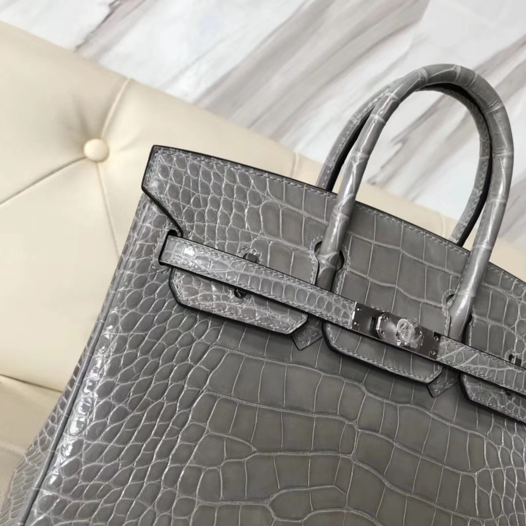 エルメスバッグ公式サイトエルメスBirkin25CM輸入トップシャイニークロコダイルレザープラチナバッグM8パリグレーシルバーバックル