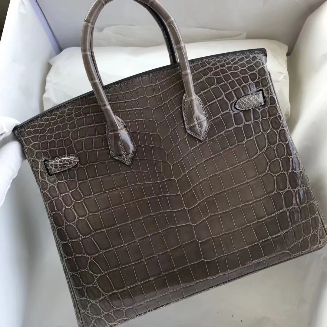 スポットエルメスバッグ公式サイトエルメスCK81タートルドーブグレー光沢クロコダイルレザーBirkin25プラチナバッグゴールドバックル