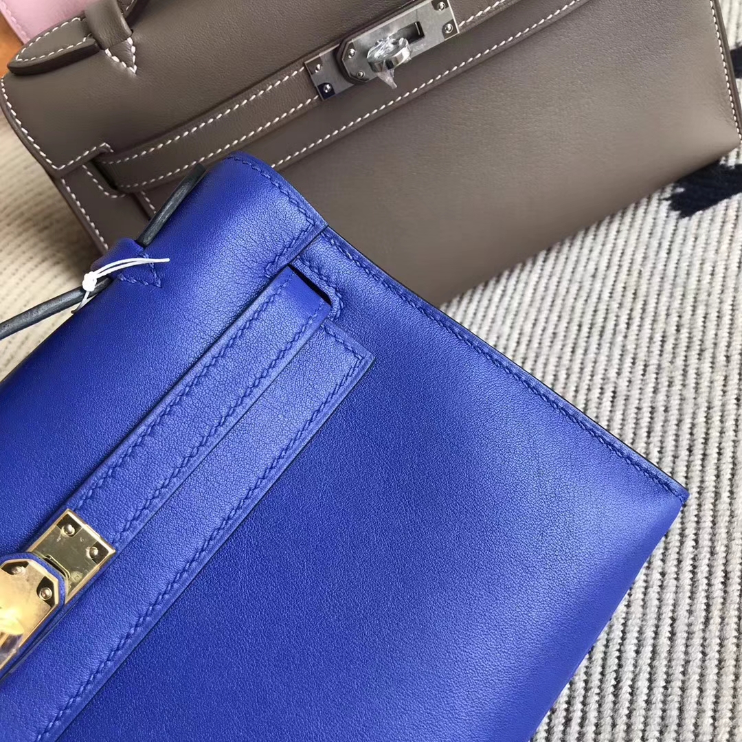 エルメスMinikelly22CMエルメス7Tエレクトリックブルーオリジナルスウィフトレザーミニケリーバッグゴールドバックル