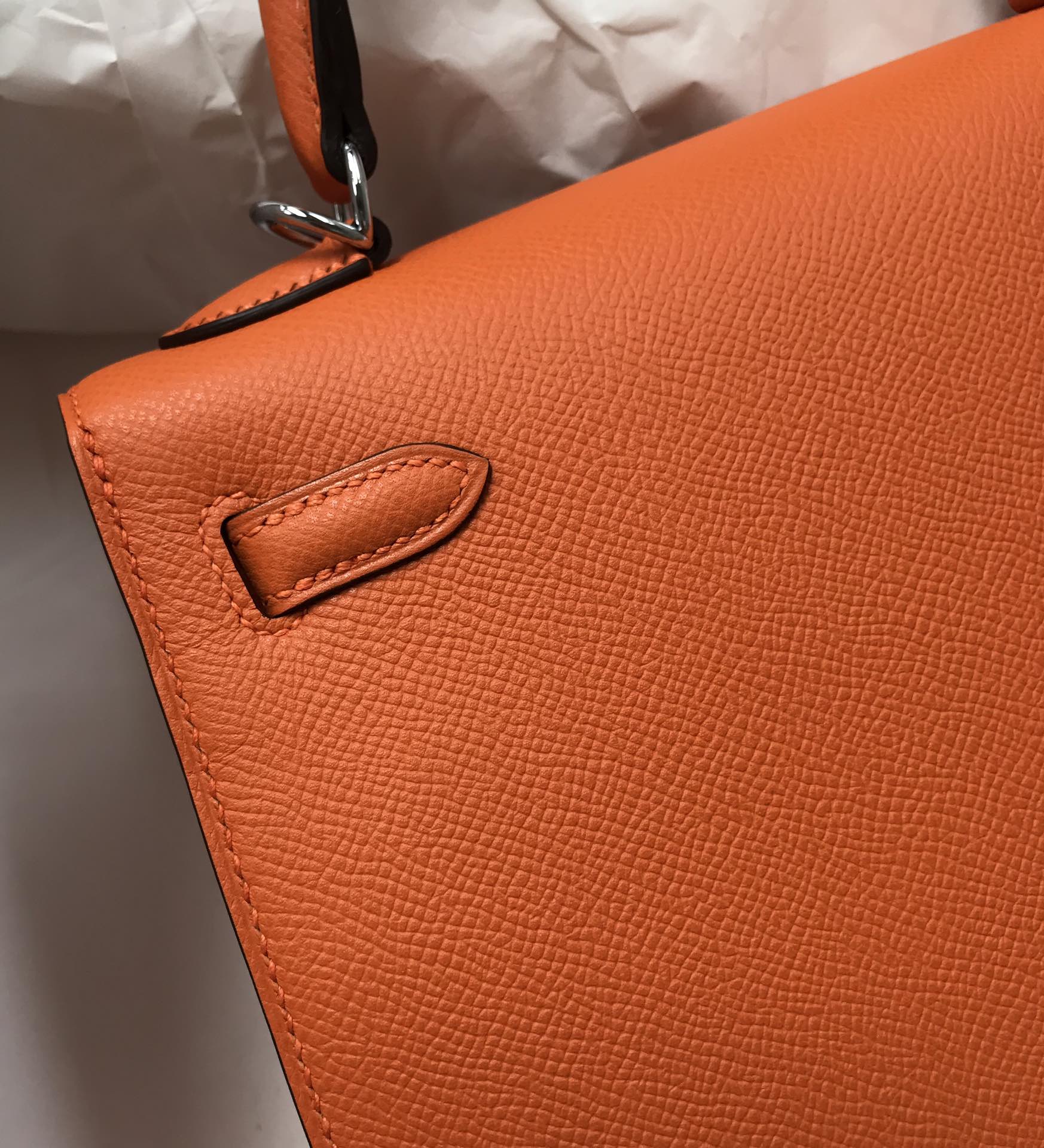 スポットエルメスケリーバッグサイズエルメスオリジナルエプソムレザーKelly25CM93オレンジシルバーバックル