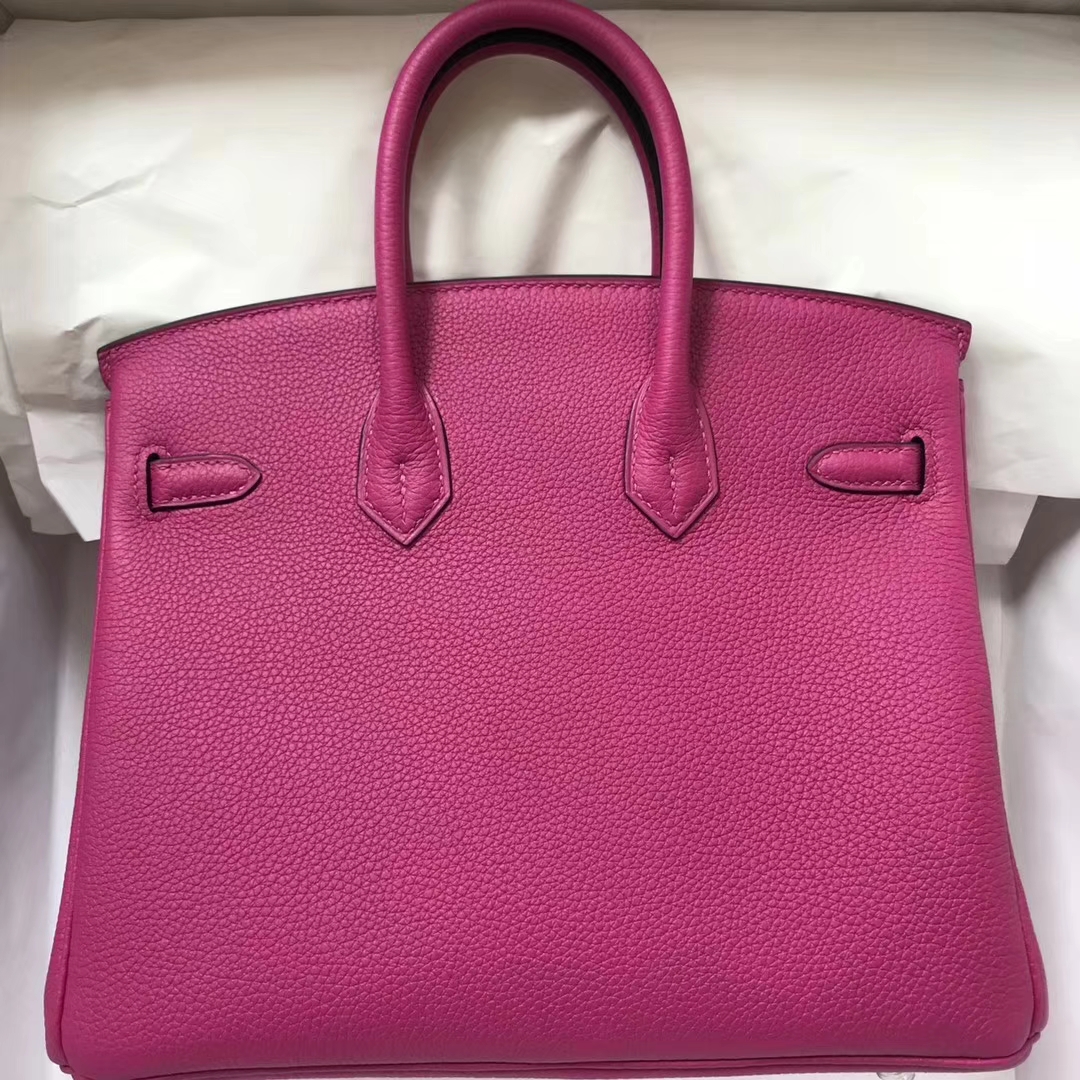 エルメスバーキンバッグエルメスオリジナルカーフスキンL3ローズパープルプラチナバッグBirkin25CMシルバーバックル