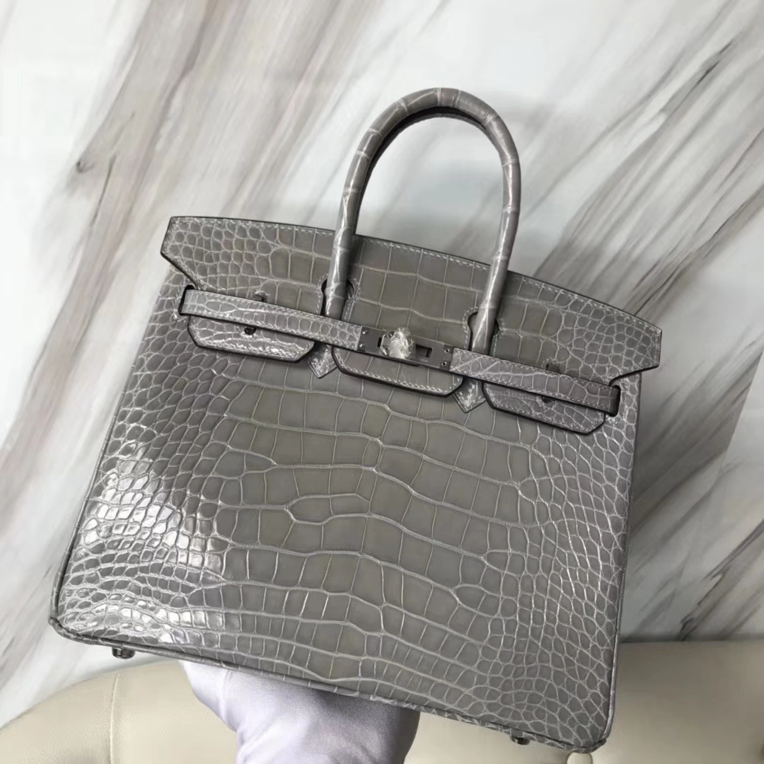 エルメスバッグ公式サイトエルメスBirkin25CM輸入トップシャイニークロコダイルレザープラチナバッグM8パリグレーシルバーバックル