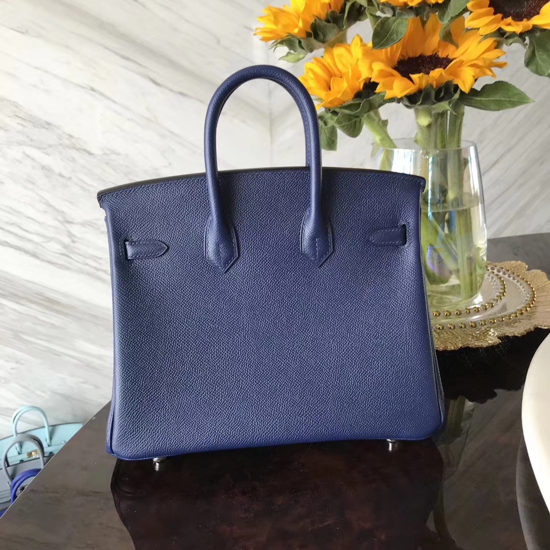 エルメスバッグ公式サイトエルメス73サファイアブルーオリジナルエプソムレザーBirkin25プラチナバッグシルバーバックル