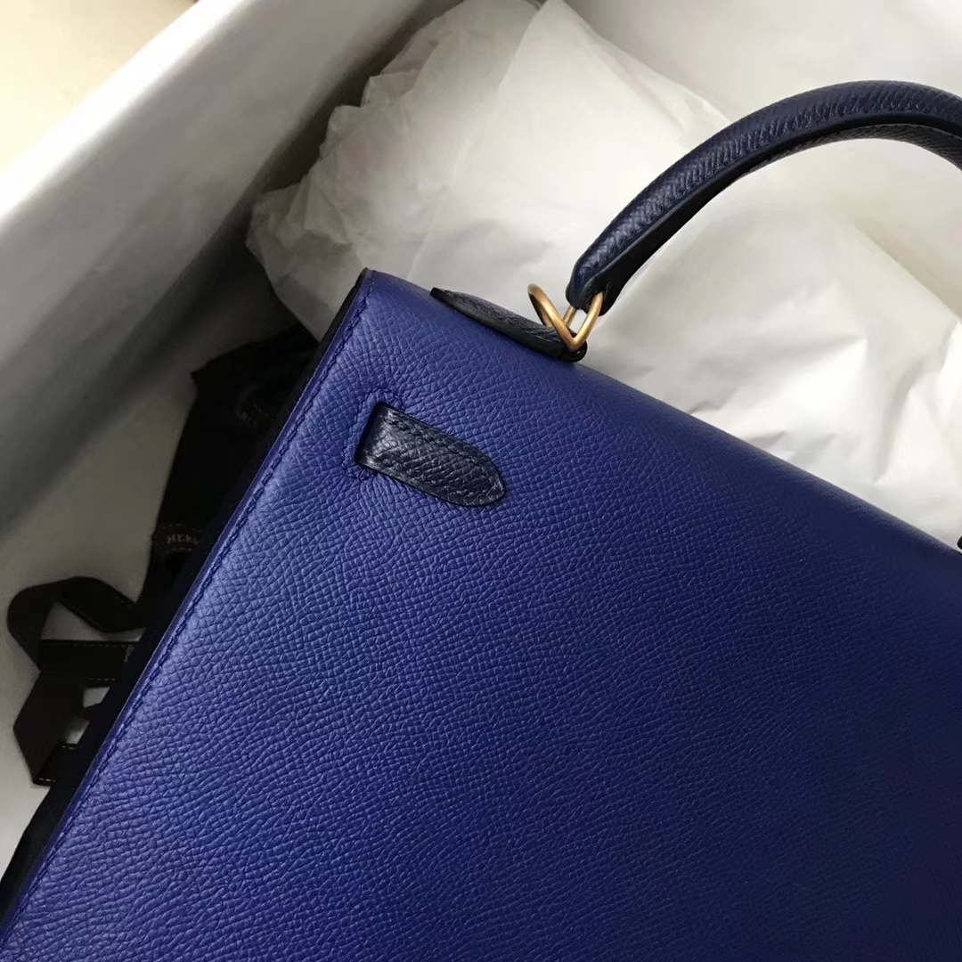 エルメスケリーウィメンズバッグエルメスケリー25CM7Tエレクトリックブルー/ダークブルーカラーブロックケリーゴールドバックル