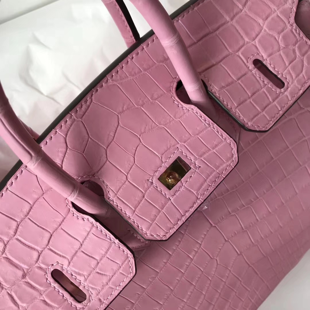 エルメスバーキンバッグエルメス5PチェリーブロッサムパウダートップマットクロコダイルレザープラチナバッグBirkin25CMゴールドバックル