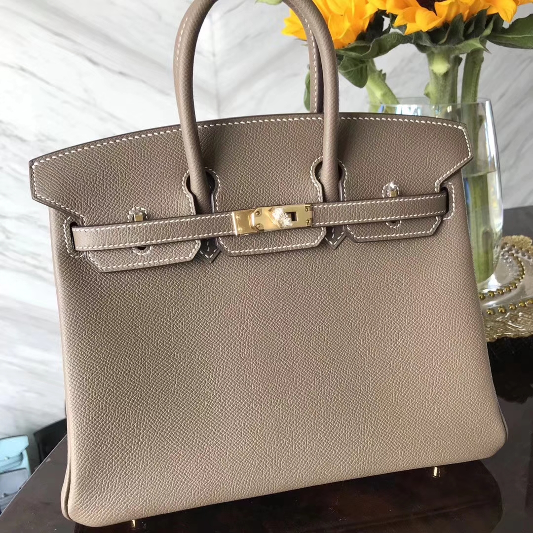 エルメスクラシックバーキンバッグエルメスC18エレファントグレーオリジナルエプソムレザーBirkin25CMゴールドバックル