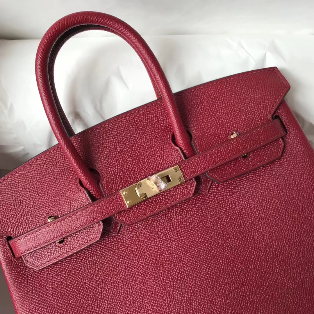 エルメスバーキンレディースバッグエルメスオリジナルパームグレイン牛革プラチナバッグBirkin25CMK1ザクロレッドゴールドバックル/シルバーバックル