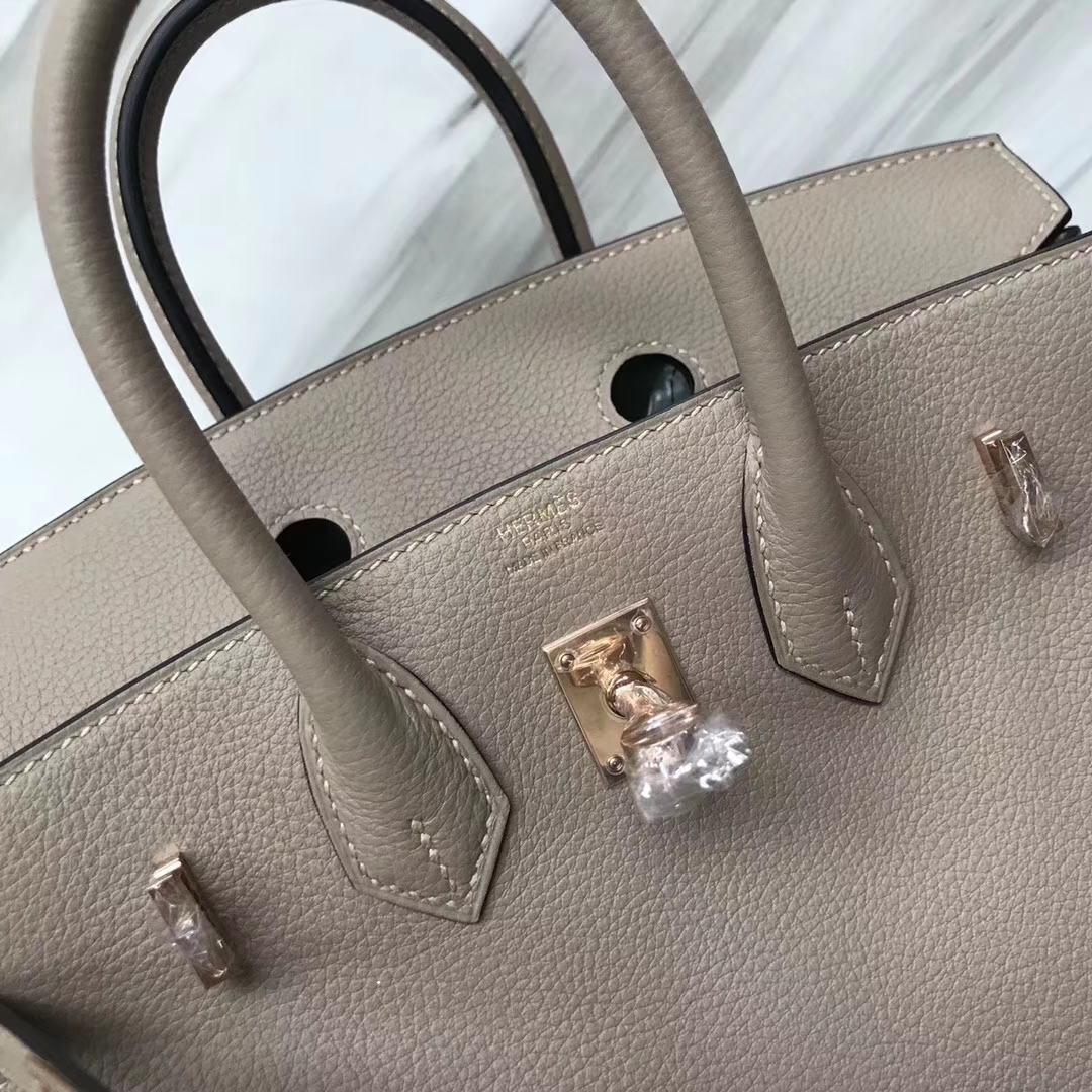 スポットエルメスBirkin25CMエルメスCK81ターコイズグレートーゴカーフスキンプラチナバッグローズゴールドバックル