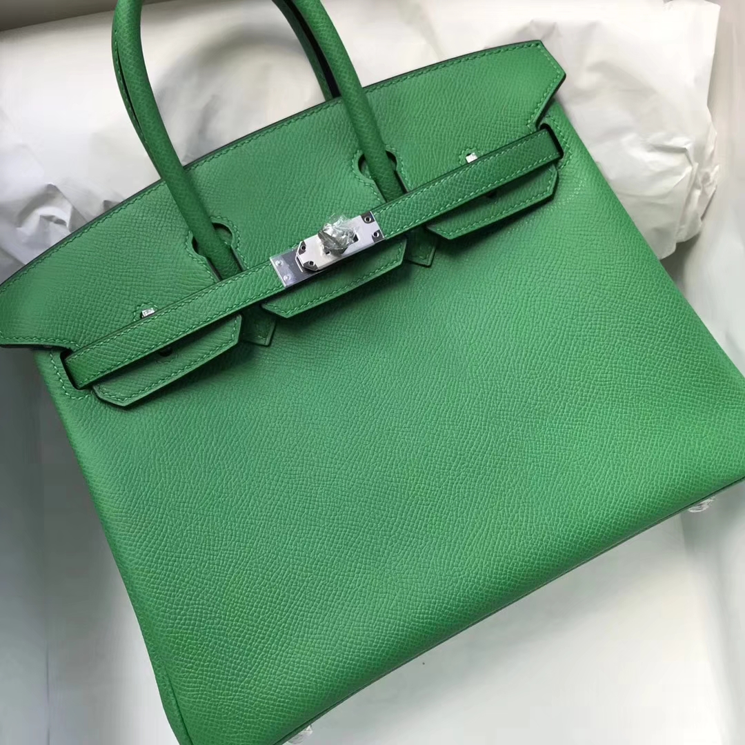 エルメスバーキンバッグエルメスオリジナルエプソムレザーバーキンバッグ25CM1Kバンブーグリーンシルバーバックル