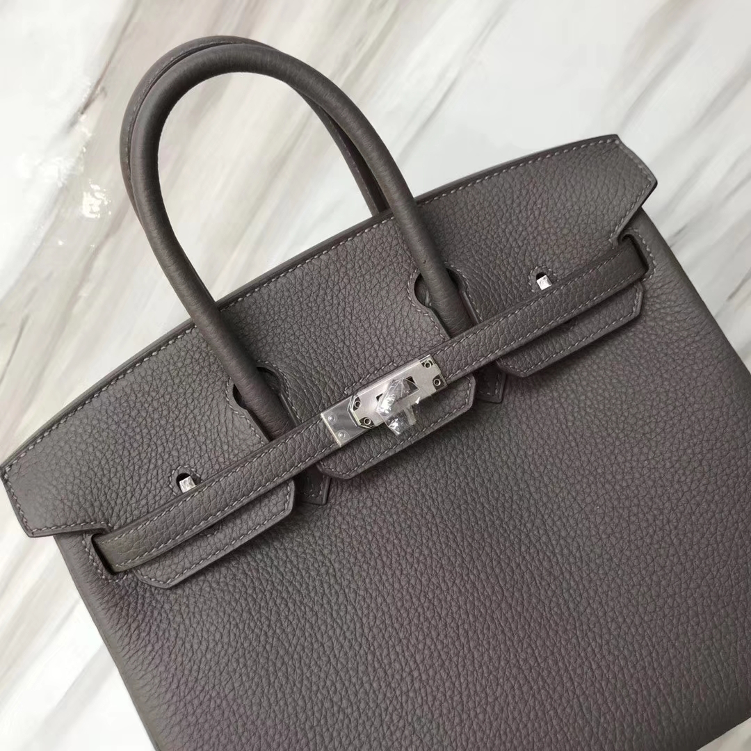 スポットエルメスプラチナバッグサイズエルメスオリジナルトーゴカーフスキンBirkin25CM8Fティングレーシルバーバックル