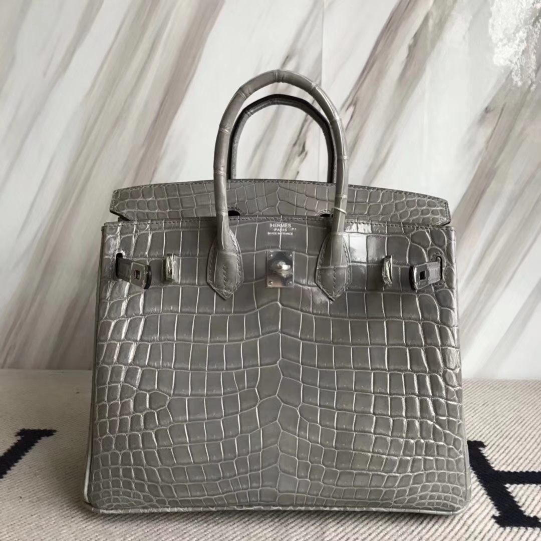 エルメスバッグ公式サイトエルメスプラチナバッグBirkin25CMパリグレーシャイニークロコダイルレザーシルバーバックル