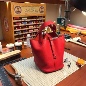 ピコタン展示|エルメスバッグエルメスオリジナルクレマンスレザーピコチンベジタブルバスケットバッグビッグレッドシルバーバックル