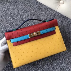 ミニケリー展示｜エルメスMinikelly22CMエルメスレインボーバッグマルチカラーマッチングKKオーストリッチレザーミニケリーバッグゴールドバックル