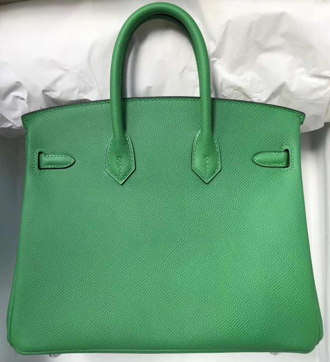 エルメスバーキンバッグエルメスオリジナルエプソムレザーバーキンバッグ25CM1Kバンブーグリーンシルバーバックル