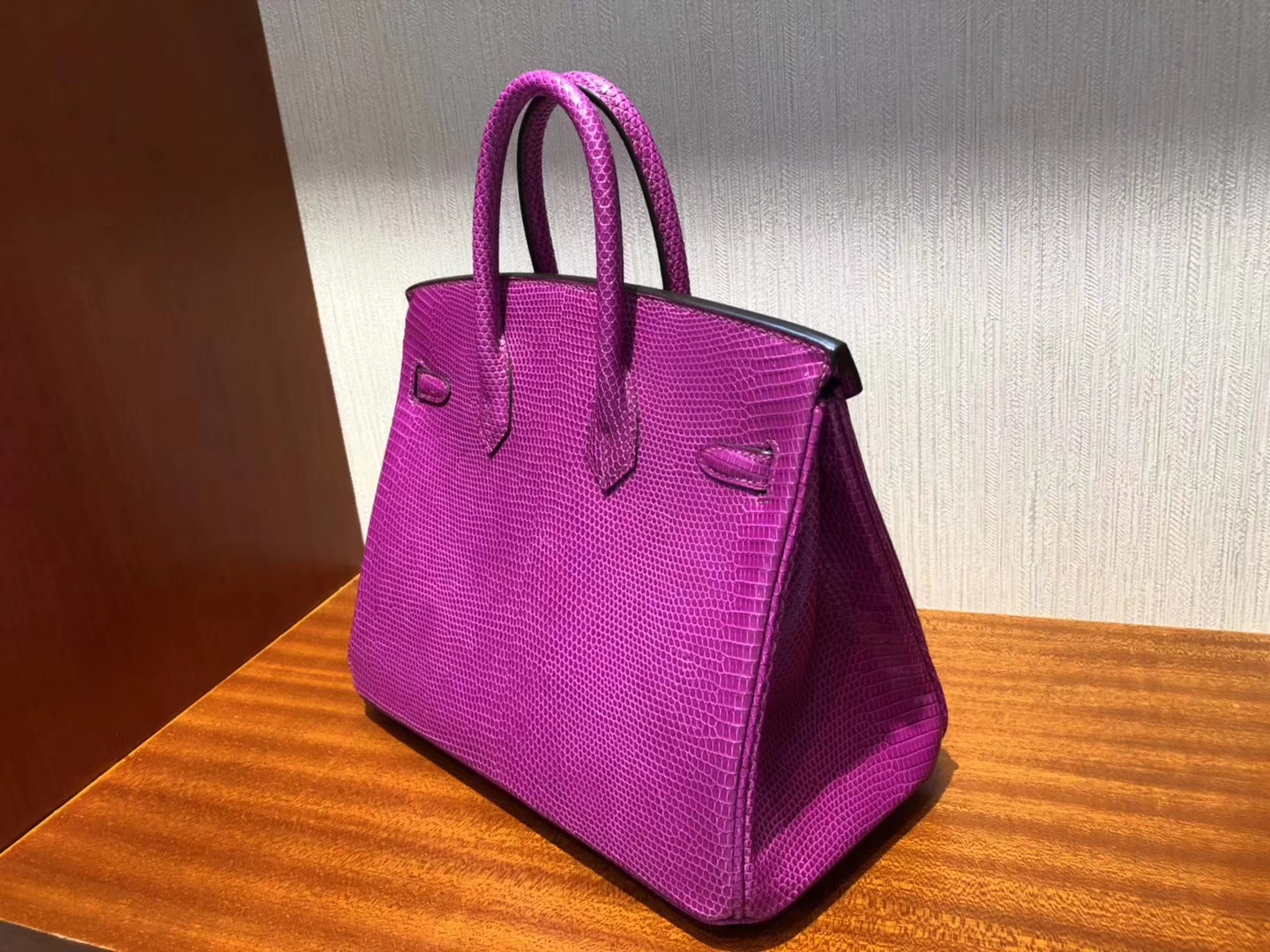 エルメスプラチナバッグカスタムエルメスシャイニートカゲスキンプラチナバッグBirkin25CML3ローズパープルゴールドバックル