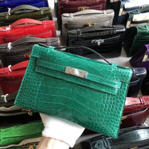 ミニケリー展示|エルメス6QエメラルドグリーンブライトクロコダイルレザーミニケリーバッグMinikelly22CMシルバーバックル