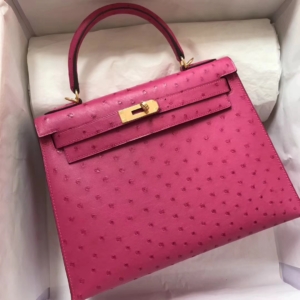 ケリー展示｜エルメスケリーバッグサイズエルメスケリー28CM5JピーチピンクトップKKオーストリッチレザーゴールドバックル