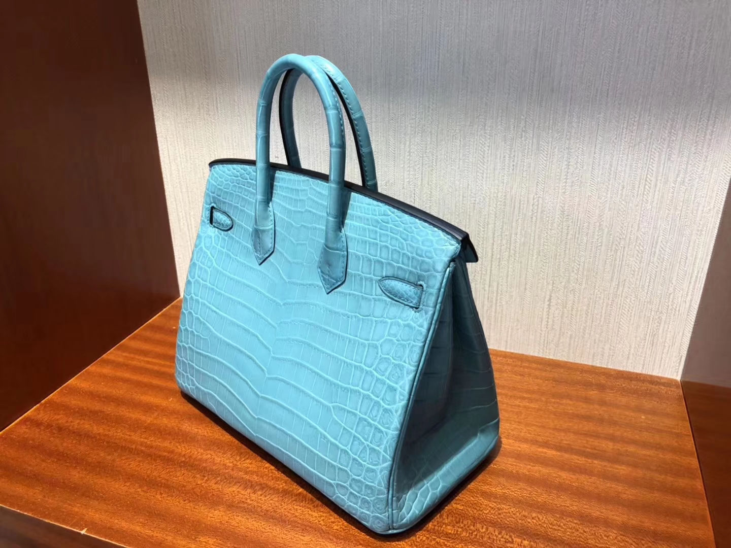 スポットエルメスクロコダイルレザーレディースバッグエルメス輸入マットクロコダイルレザーBirkin25プラチナバッグ3Zセントシルブルーシルバーバックル