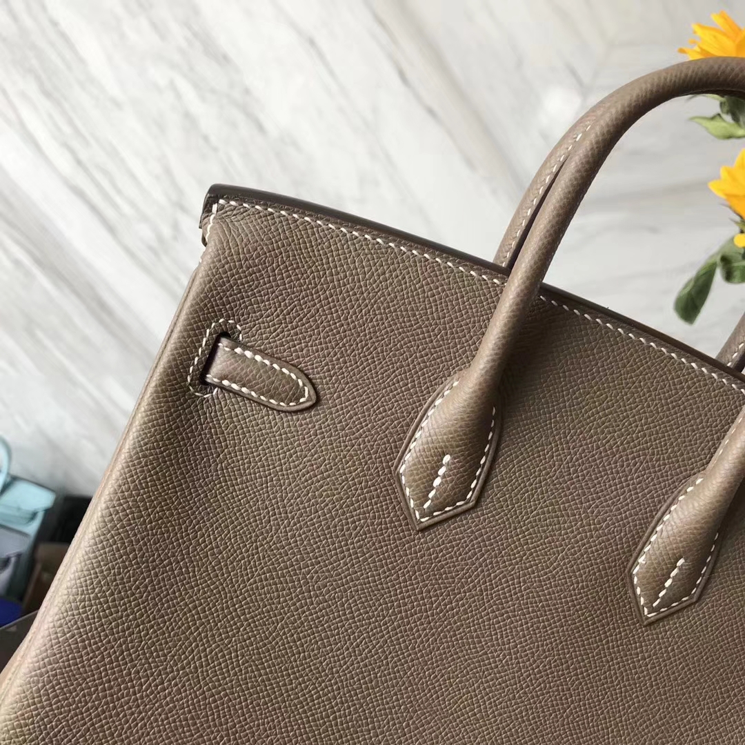 エルメスクラシックバーキンバッグエルメスC18エレファントグレーオリジナルエプソムレザーBirkin25CMゴールドバックル