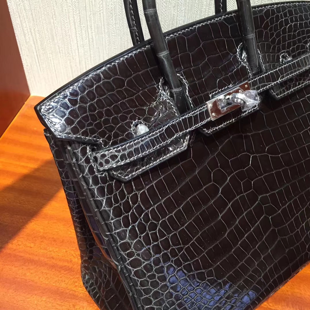 エルメスバーキンバッグエルメスオリジナルシャイニークロコダイルレザープラチナバッグBirkin25CMCK88グラファイトグレーシルバーバックル