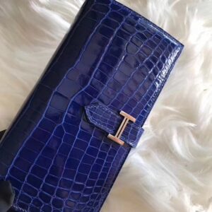 財布・小物展示|エルメスベアンウォレットエルメスロングウォレット、シャイニークロコダイルレザースーツクリップエレクトリックブルーゴールドバックル