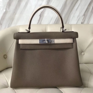 ケリー展示｜エルメスカラーブロックケリーバッグエルメスケリー28CMCK18エレファントグレーCK10ミルクセーキシルバーバックル付き