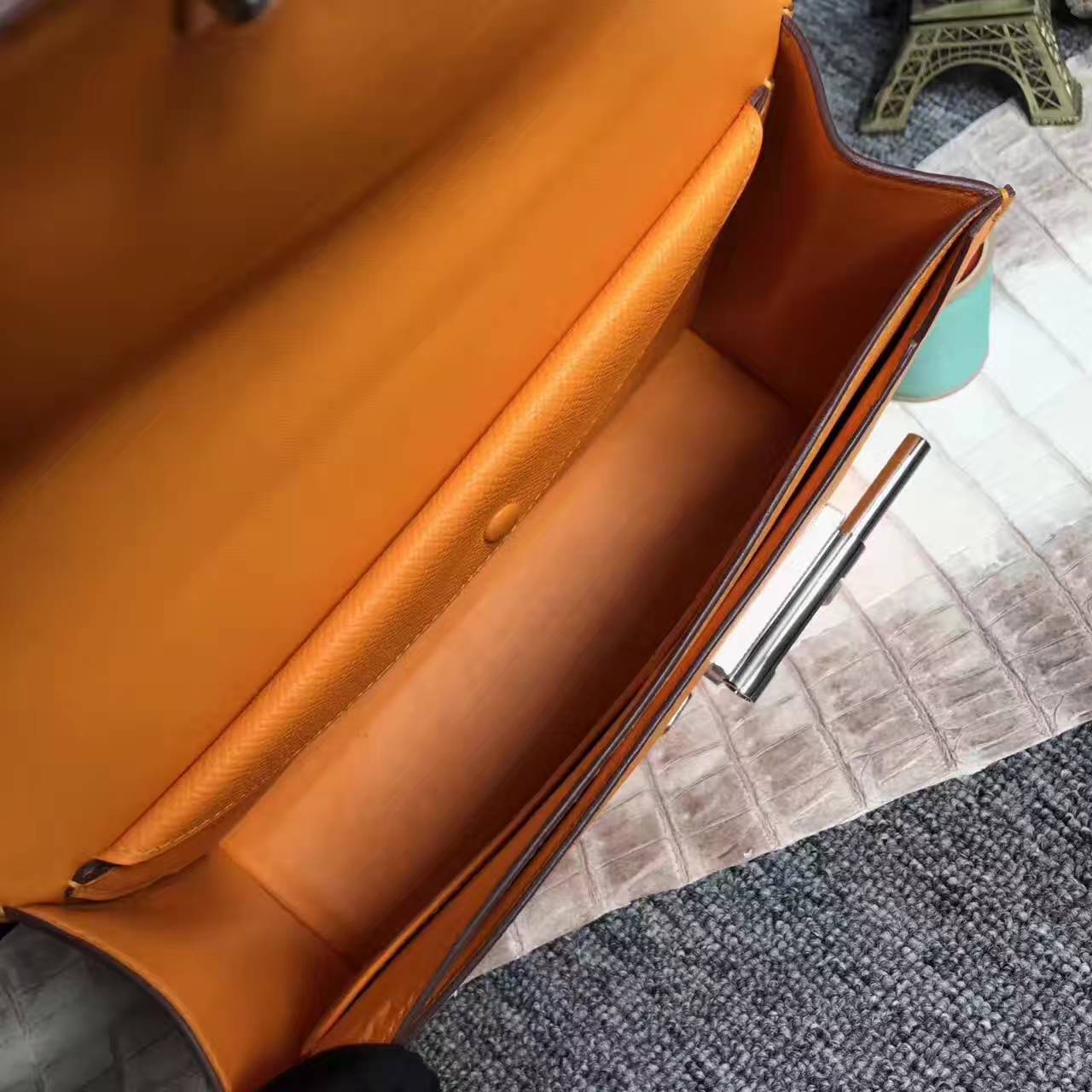 エルメスニューレディースバッグエルメス9VサンイエローオリジナルファクトリーエプソムレザーVerrouマシンガンバッグ24cm